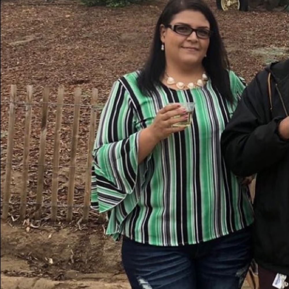Green/black/white blouse, flowy
